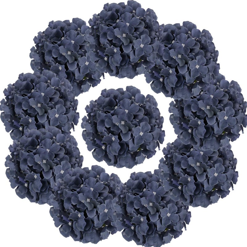 Flojery Silk Hydrangea Heads Artificial Flowers Heads with Stems for Home Wedding Decor Pack of 10 (Dusty Blue) - Image 1